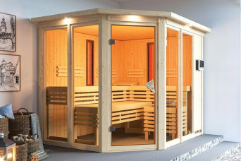  Karibu | Ava Sauna met Dakkraag | Kachel 9 kW Externe Bediening 403060-31